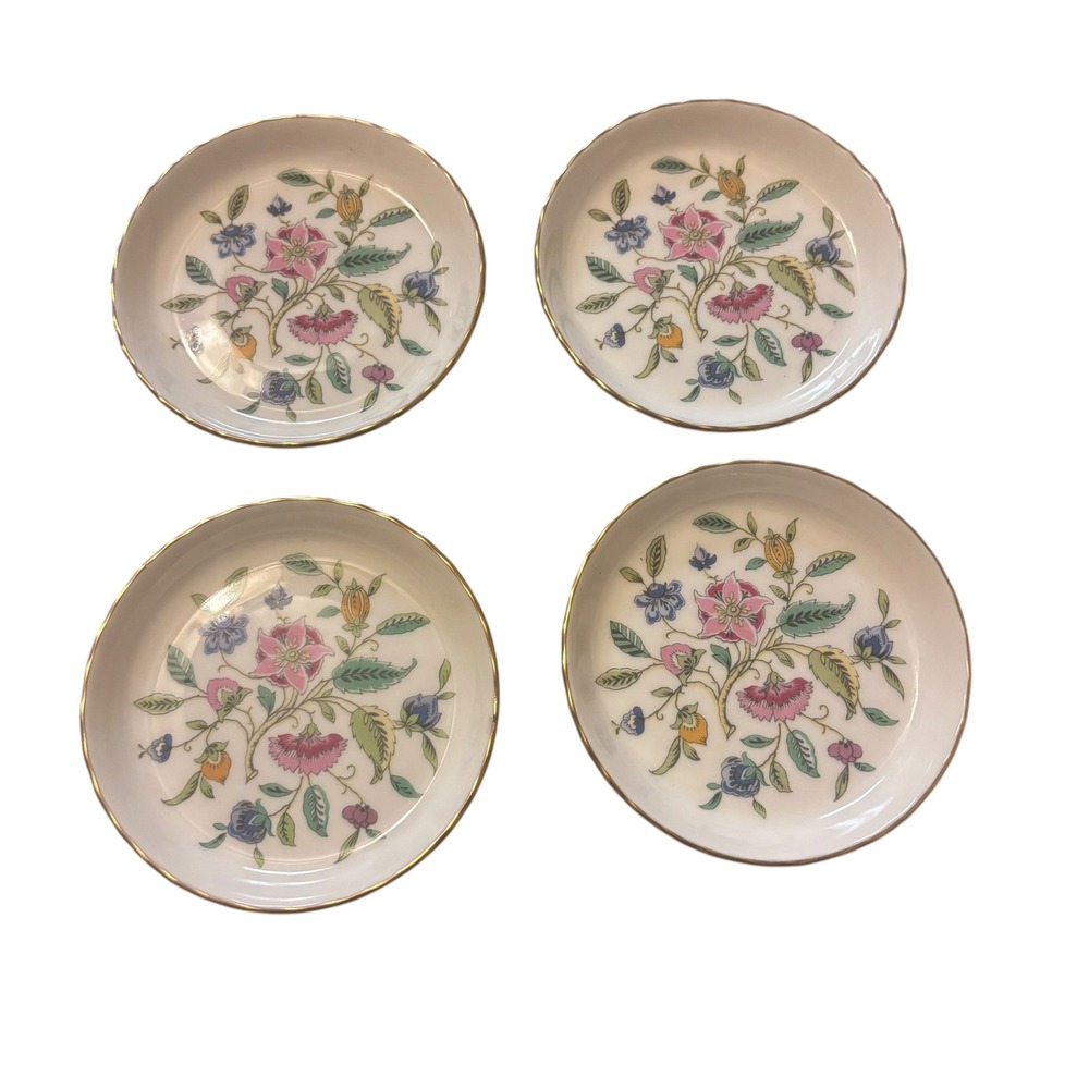 Minton Haddon Hall Bone China Butter Pats Set of 4 Floral Gold Trim England